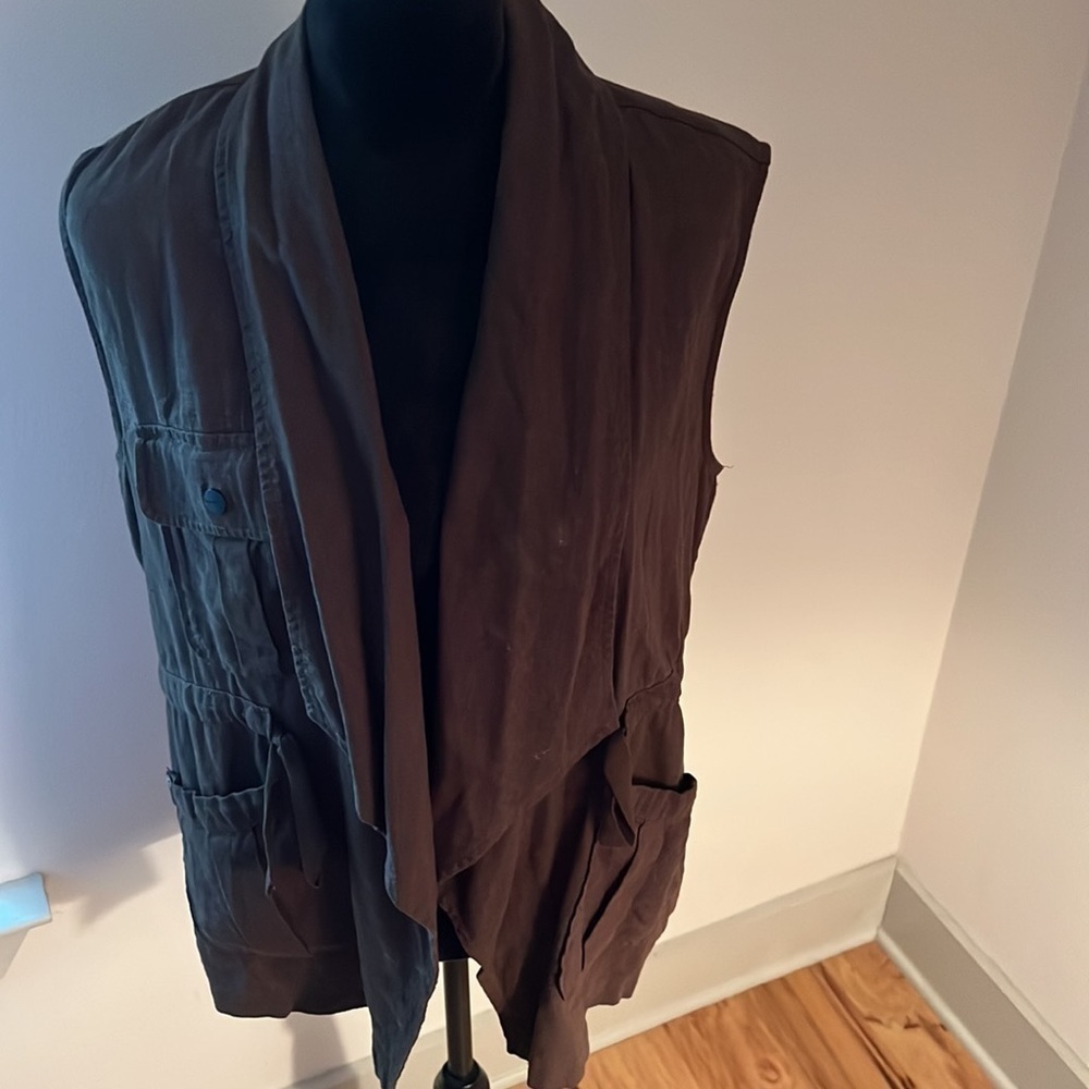 Sanctuary Clothing draped front utility linen blend sleeveless vest Sz L